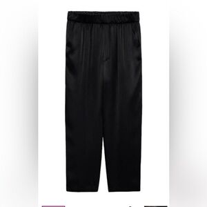 Zara Navy Satin like Ankle Cropped Pants Sz XS